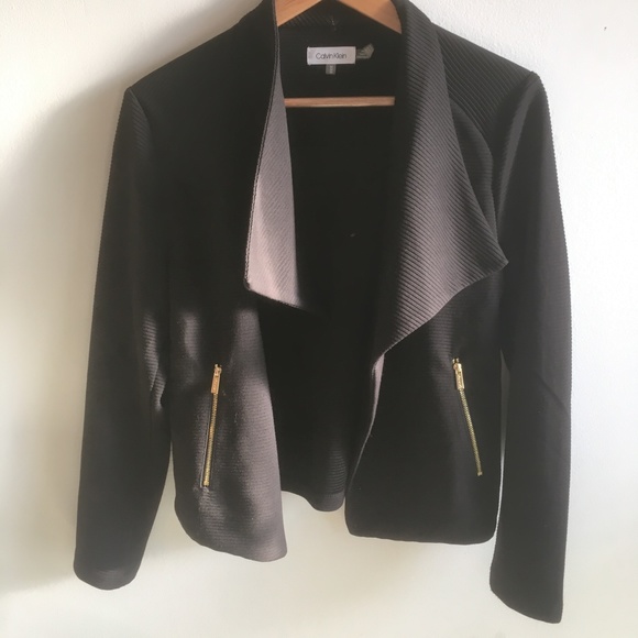 Calvin Klein NWOT Cardigan Vest in Ribbed Black Fabric sz M - Picture 3 of 5